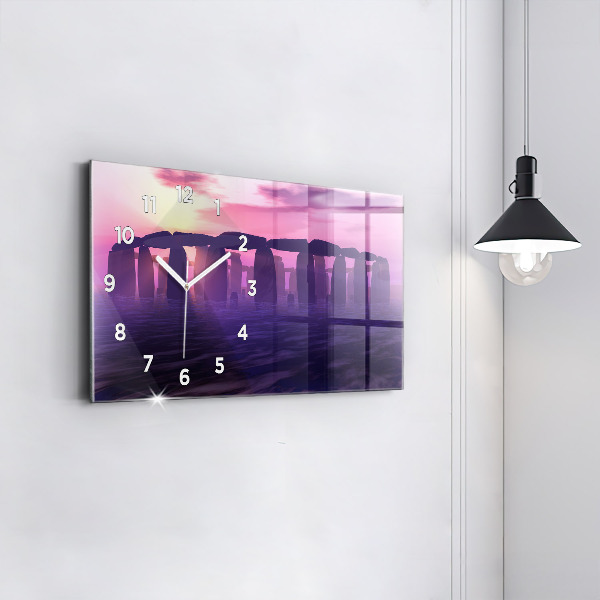 Ceas orizontale de perete din sticlă Apus de soare la Stonehenge