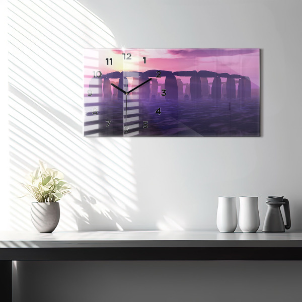 Ceas orizontale de perete din sticlă Apus de soare la Stonehenge