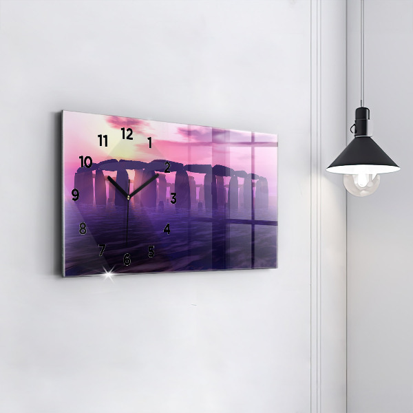 Ceas orizontale de perete din sticlă Apus de soare la Stonehenge