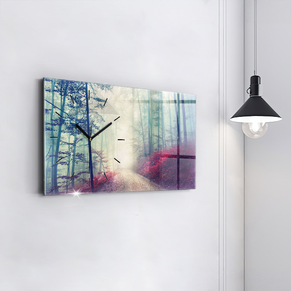 Ceas orizontale de perete din sticlă Drum de toamnă pădure ceață