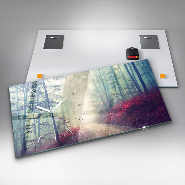 Ceas orizontale de perete din sticlă Drum de toamnă pădure ceață