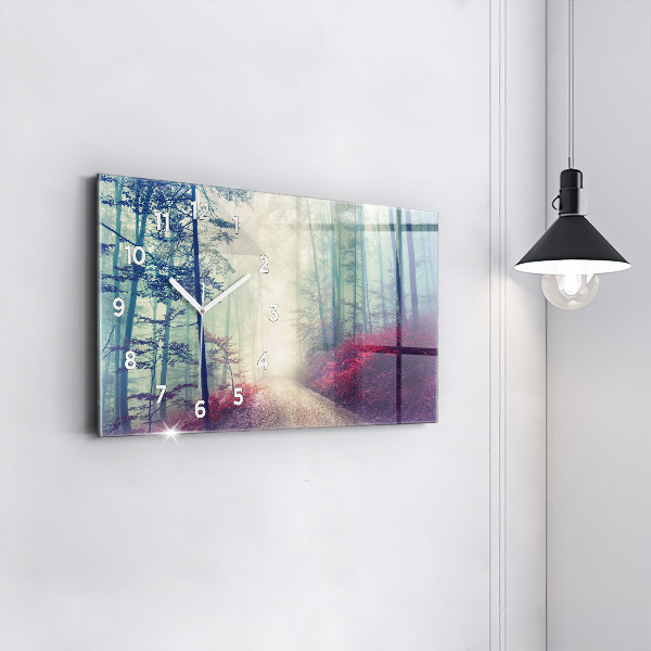 Ceas orizontale de perete din sticlă Drum de toamnă pădure ceață