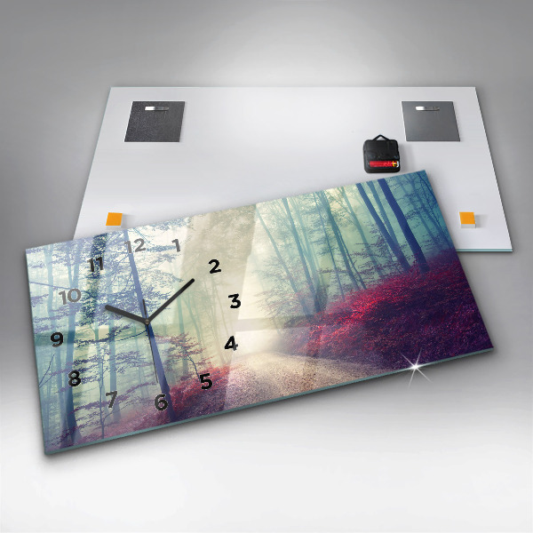 Ceas orizontale de perete din sticlă Drum de toamnă pădure ceață