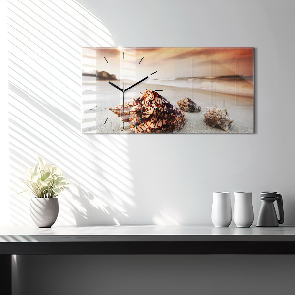 Ceas orizontale de perete din sticlă Scoici pe plajă