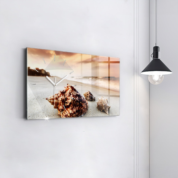 Ceas orizontale de perete din sticlă Scoici pe plajă