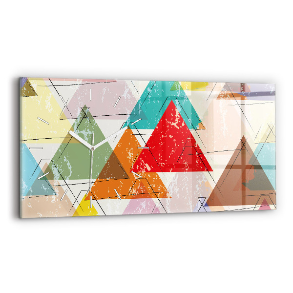 Ceas orizontale de perete din sticlă Model geometric triunghiuri