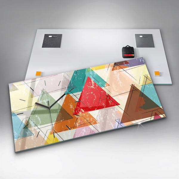 Ceas orizontale de perete din sticlă Model geometric triunghiuri
