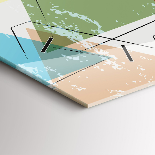 Ceas orizontale de perete din sticlă Model geometric triunghiuri