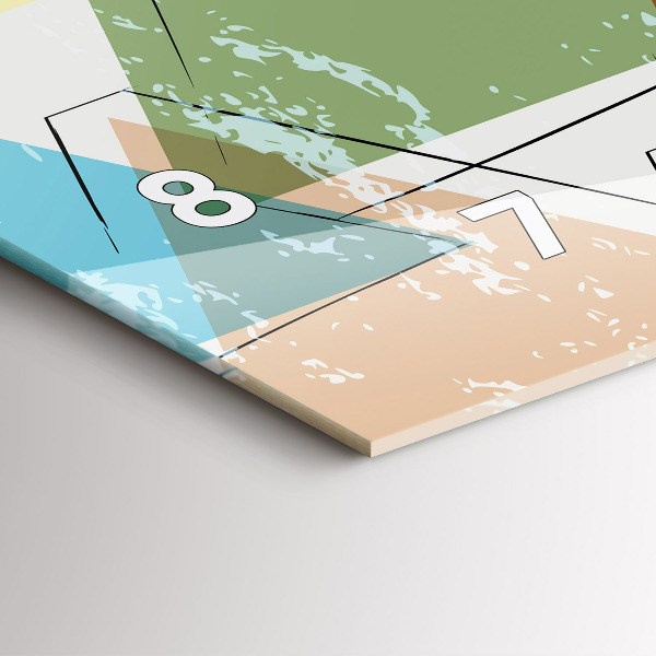 Ceas orizontale de perete din sticlă Model geometric triunghiuri