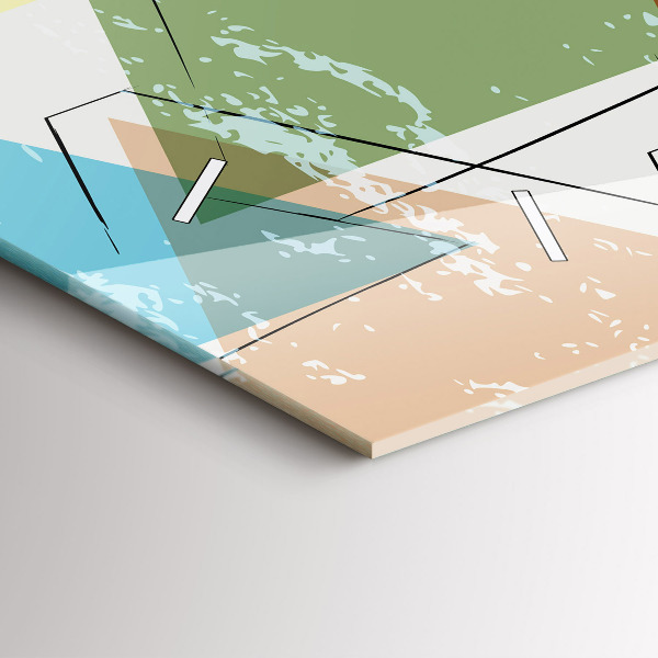 Ceas orizontale de perete din sticlă Model geometric triunghiuri