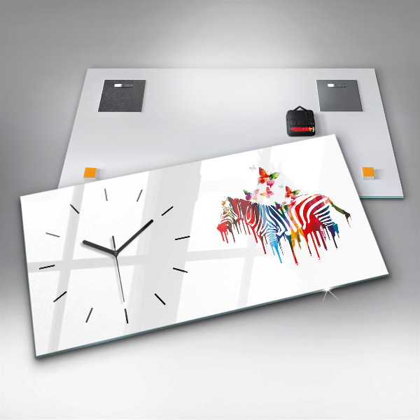 Ceas orizontale de perete din sticlă Zebră colorată