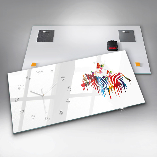 Ceas orizontale de perete din sticlă Zebră colorată