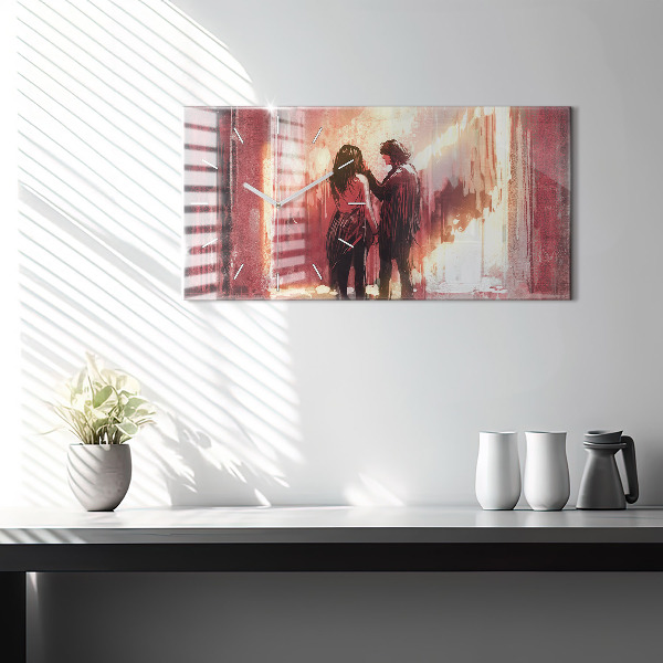 Ceas orizontale de perete din sticlă Cuplu tânăr îndrăgostit