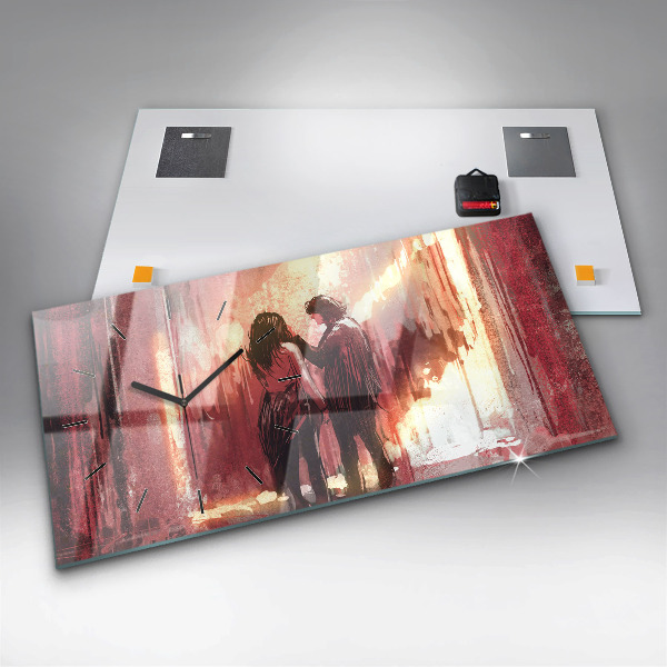 Ceas orizontale de perete din sticlă Cuplu tânăr îndrăgostit