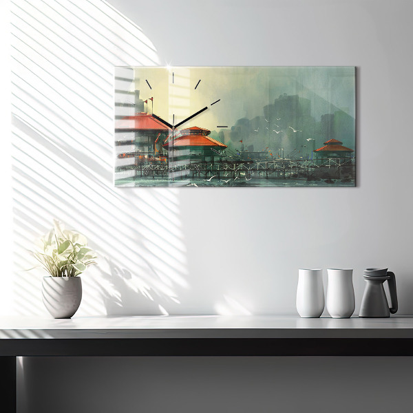 Ceas orizontale de perete din sticlă Sat de pescari