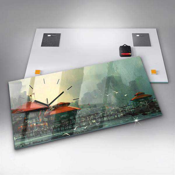 Ceas orizontale de perete din sticlă Sat de pescari