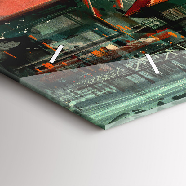 Ceas orizontale de perete din sticlă Sat de pescari