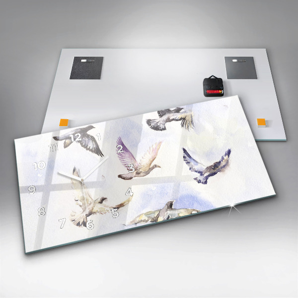 Ceas orizontale de perete din sticlă Păsări zburătoare