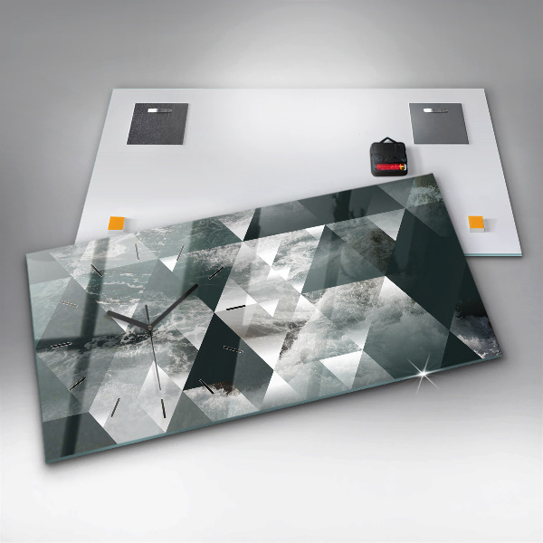 Ceas orizontale de perete din sticlă Valuri abstracte ale mării