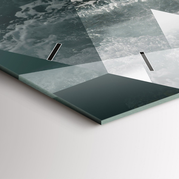 Ceas orizontale de perete din sticlă Valuri abstracte ale mării