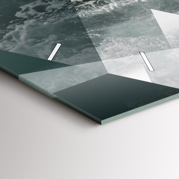 Ceas orizontale de perete din sticlă Valuri abstracte ale mării