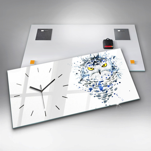 Ceas orizontale de perete din sticlă Aspect de bufniță