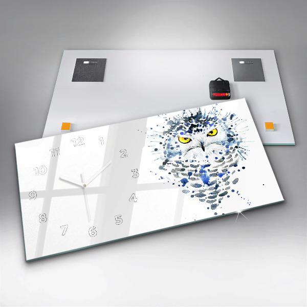 Ceas orizontale de perete din sticlă Aspect de bufniță