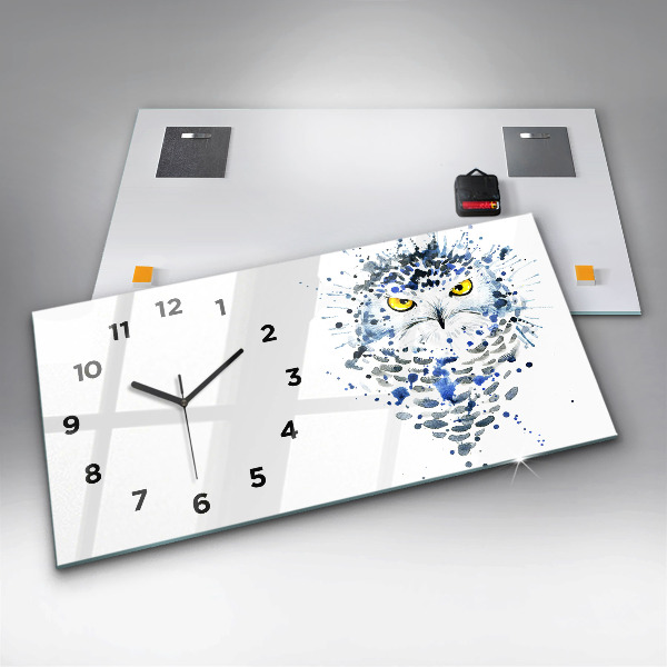 Ceas orizontale de perete din sticlă Aspect de bufniță