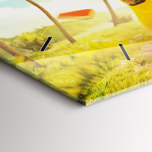 Ceas orizontale de perete din sticlă Mașină cu o placă de surf