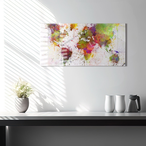 Ceas orizontale de perete din sticlă Harta lumii acuarela