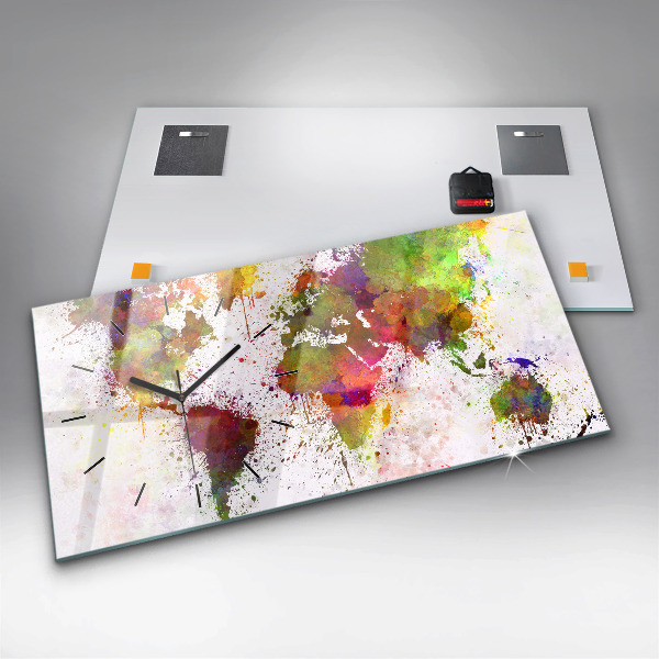 Ceas orizontale de perete din sticlă Harta lumii acuarela