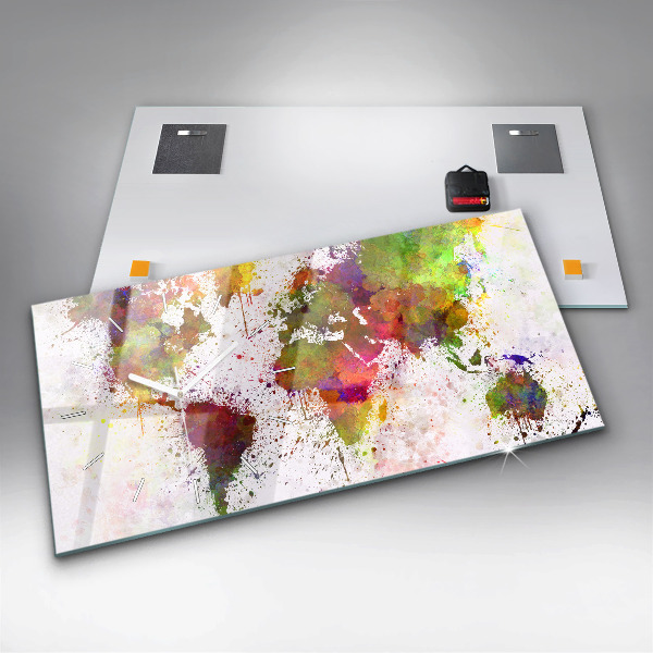 Ceas orizontale de perete din sticlă Harta lumii acuarela