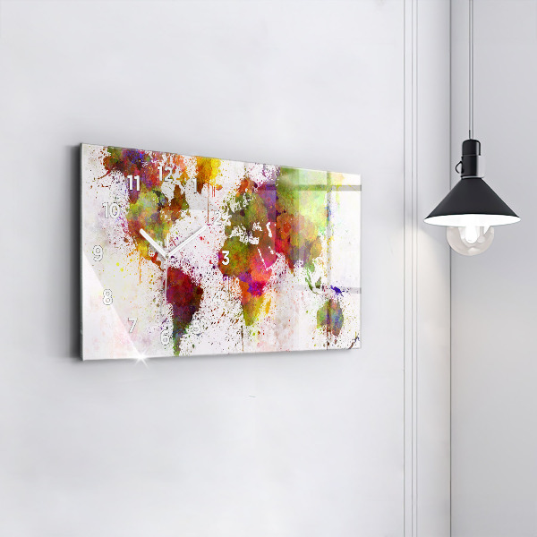 Ceas orizontale de perete din sticlă Harta lumii acuarela