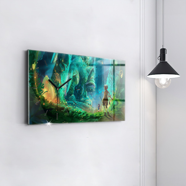 Ceas orizontale de perete din sticlă Copii într-o pădure de basm