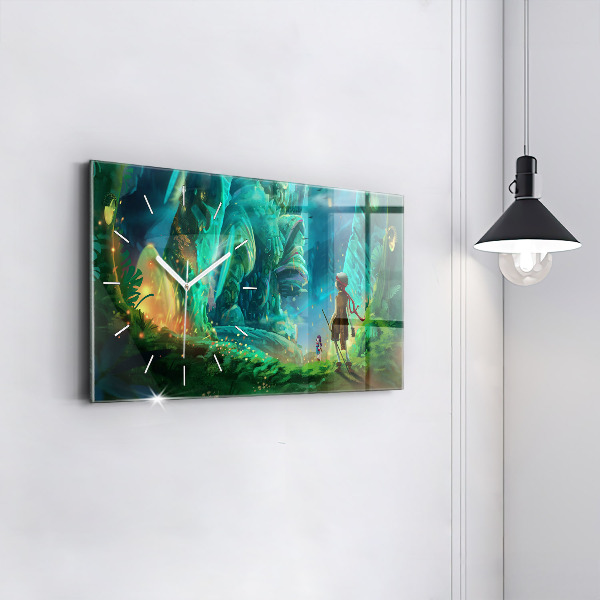 Ceas orizontale de perete din sticlă Copii într-o pădure de basm