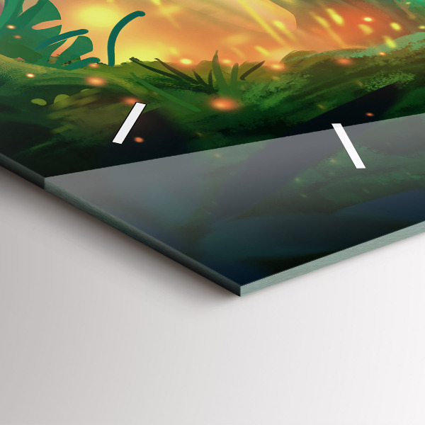 Ceas orizontale de perete din sticlă Copii într-o pădure de basm