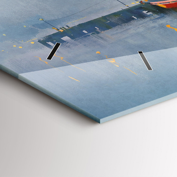 Ceas orizontale de perete din sticlă Barcă de pescuit în port