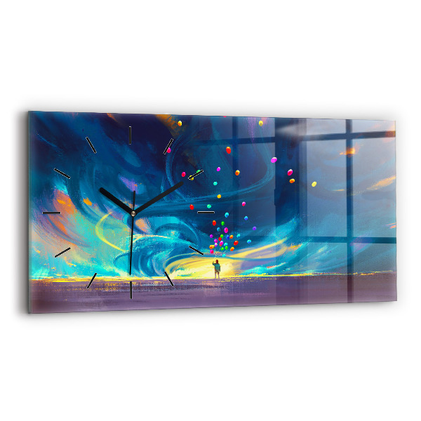 Ceas orizontale de perete din sticlă Copil și baloane