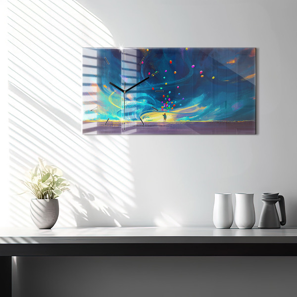 Ceas orizontale de perete din sticlă Copil și baloane