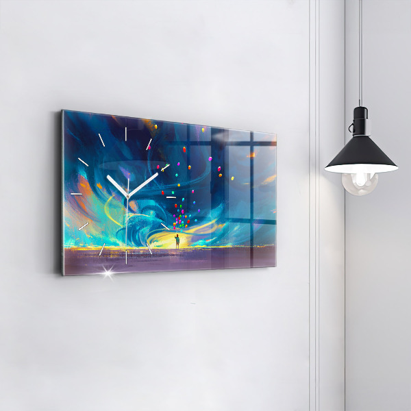 Ceas orizontale de perete din sticlă Copil și baloane