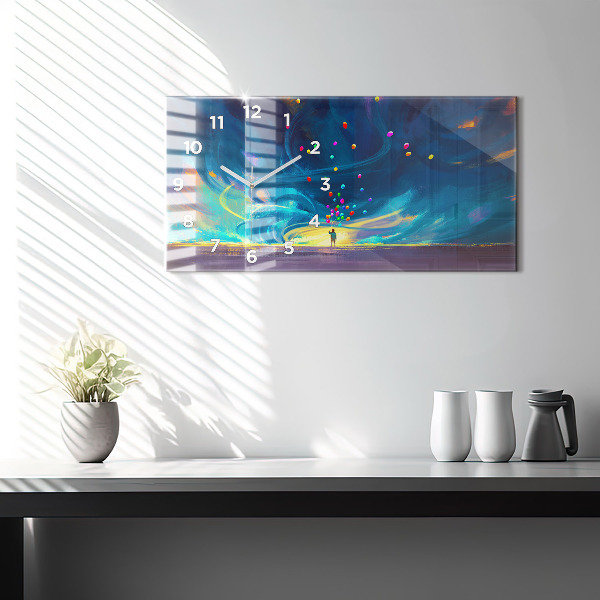 Ceas orizontale de perete din sticlă Copil și baloane