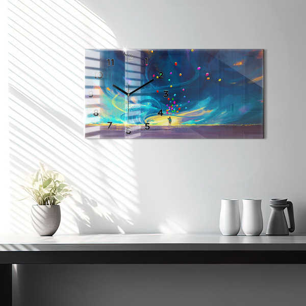 Ceas orizontale de perete din sticlă Copil și baloane