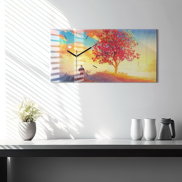 Ceas orizontale de perete din sticlă Peisaj de toamnă