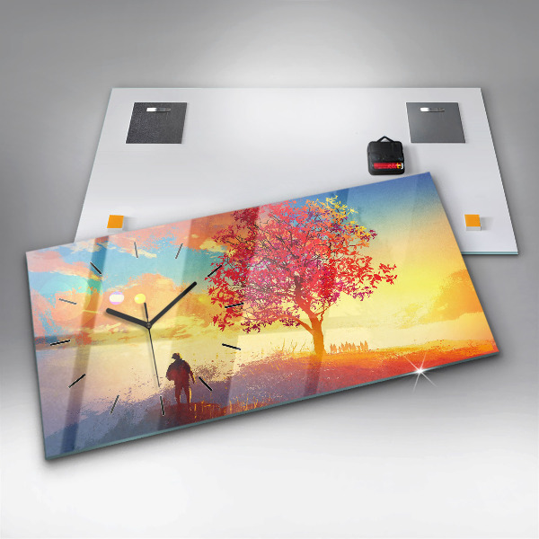 Ceas orizontale de perete din sticlă Peisaj de toamnă