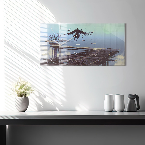 Ceas orizontale de perete din sticlă Bicicletă Angel