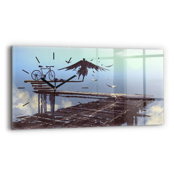 Ceas orizontale de perete din sticlă Bicicletă Angel