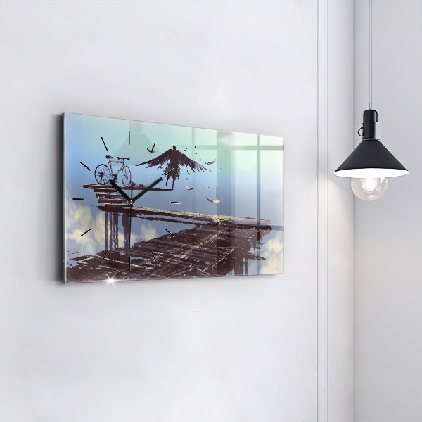 Ceas orizontale de perete din sticlă Bicicletă Angel