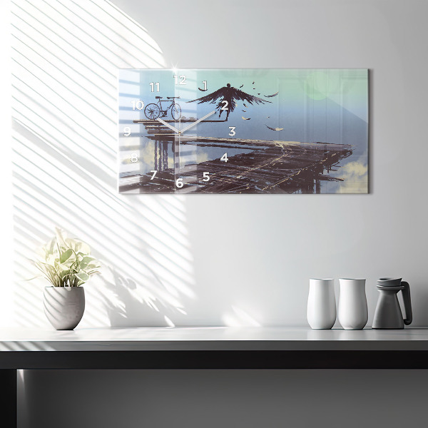 Ceas orizontale de perete din sticlă Bicicletă Angel