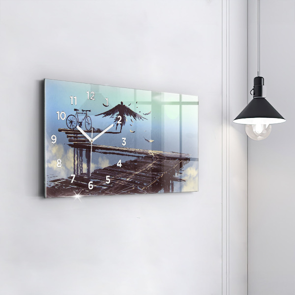 Ceas orizontale de perete din sticlă Bicicletă Angel