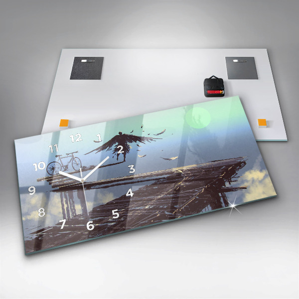 Ceas orizontale de perete din sticlă Bicicletă Angel